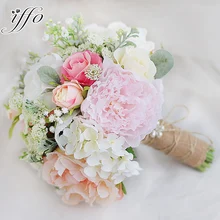 Iffo Заказная рука держащая цветок букет невесты запястья Искусственные цветы редис пыльца роза DIY украшения