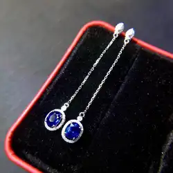 Fine Jewelry коллекция настоящее 18 К белого золота AU750 100% натуральный драгоценный камень, синий сапфир Myanmer происхождения Висячие серьги для