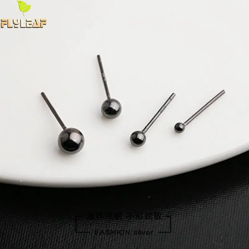 

Flyleaf New Arrivals Black Round Bead Stud Earrings For Women Simple 925 Sterling Silver Earrings Jewelry