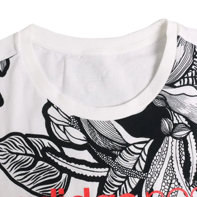 Новое поступление, оригинальные женские длинные футболки W Illustr с надписью «Адидас Нео», спортивная одежда с коротким рукавом