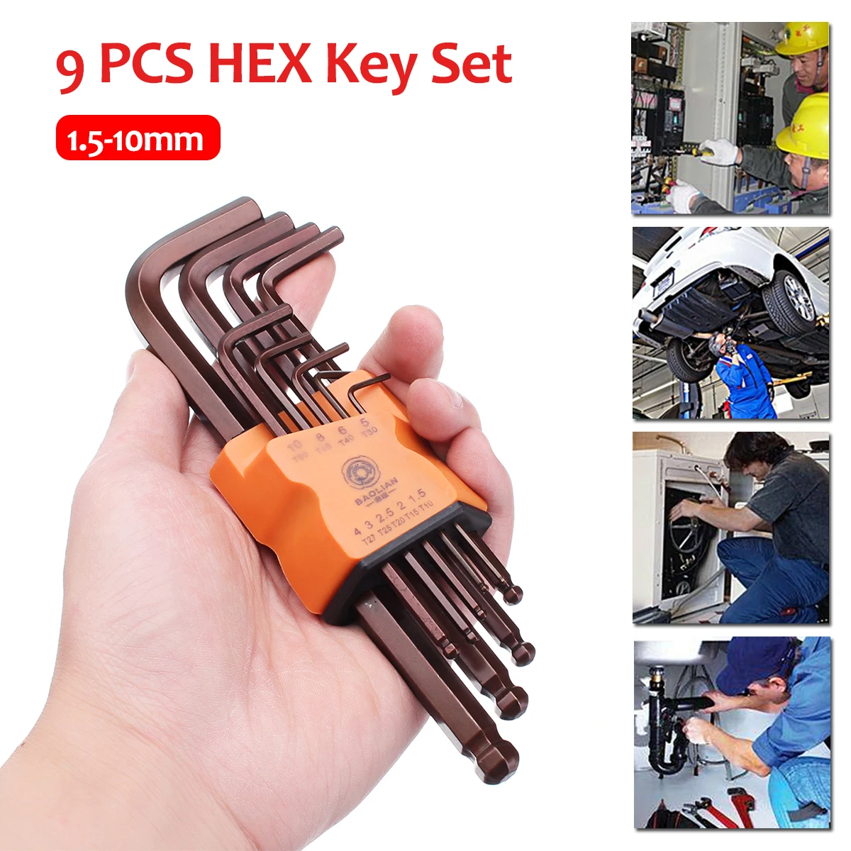 9pcs 1.5/2/2.5/3/4/5/6/8/10mm Hex Key Set Wrench Ball Point Hexagon Wrench Screwdriver Repair Tools Kit 9pcs 1.5/2/2.5/3/4/5/6/8/10mm Hex Key Set Wrench Ball Point Hexagon Wrench Screwdriver Repair Tools Kit