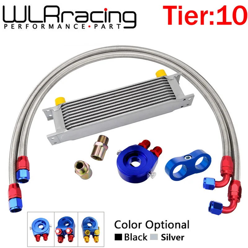 AN10 УНИВЕРСАЛЬНЫЙ 10 рядов масляный радиатор комплект+ Масляный фильтр Сэндвич адаптер+ нейлон нержавеющая сталь плетеный AN10 шланг+ разделитель линии