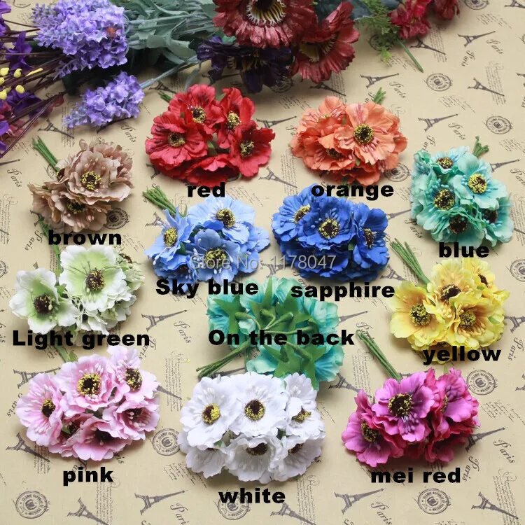 Artificial plastic crafts silk flowers 6pcs/lot multicolor small plum