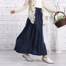 Дизайн, весна-лето, синяя плиссированная юбка из чистого хлопка и льна, женские длинные юбки с эластичной талией, женская Юбка Saia