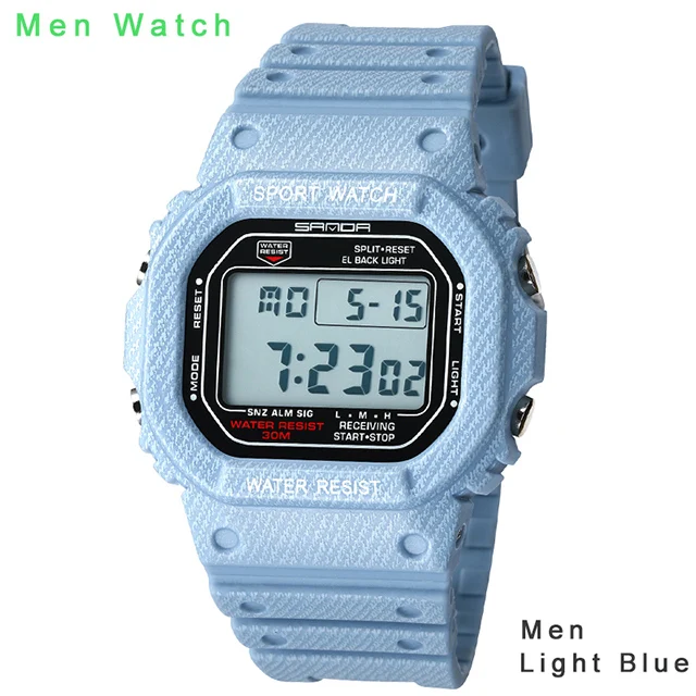 Новинка, SANDA, водонепроницаемые спортивные часы для мужчин, электронные, светодиодный, цифровые, повседневные часы для мужчин, студентов, календарь, наручные часы, мужские часы, 339 - Цвет: light blue