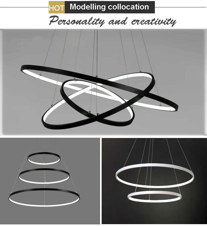 60CM 80CM 100CM Modern Pendant Lights For Living Room Dining Room Circle Rings Acrylic Aluminum Body LED Ceiling Lamp Fixtures led tv backlight strip