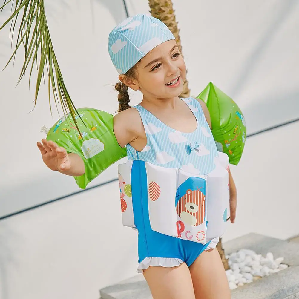 LeadingStar/детский купальный костюм для девочек с кикбордом, комплект с шапкой, купальный костюм, бикини, плавающая одежда для плавания, плавательный бассейн