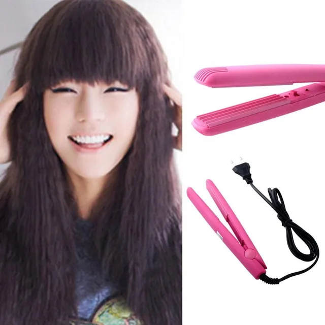 Pink Hair Crimper Flat Iron Mini Perm Hairdressing Tool Styling Pink Hair Crimper Flat Iron Mini Perm Hairdressing Tool Styling Waver Curls