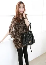 Women Blouse Batwing Sleeve Elegent Tops Casual Shirt Loose O-Neck Chiffon Blusas Camisetas Sexy Wild Leopard