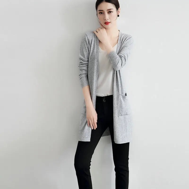 Addonee2017 Spring New pattern fashion ladies knitted Long cashmere cardigan With bag Higt quality free shipping