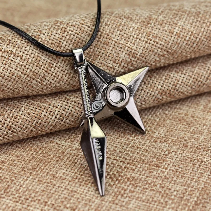 

Hot Necklace Kunai Shuriken Dart Weapon Konoha Logo Uzumaki Naruto Pendant Leather Rope Ninja Cosplay Anime Jewelry