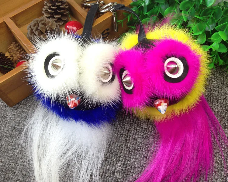 Fur Pom Keychain Monster Pendant Of Bags Plush Owl Car Jewelry Real Mink Fashion Bird | Украшения и аксессуары