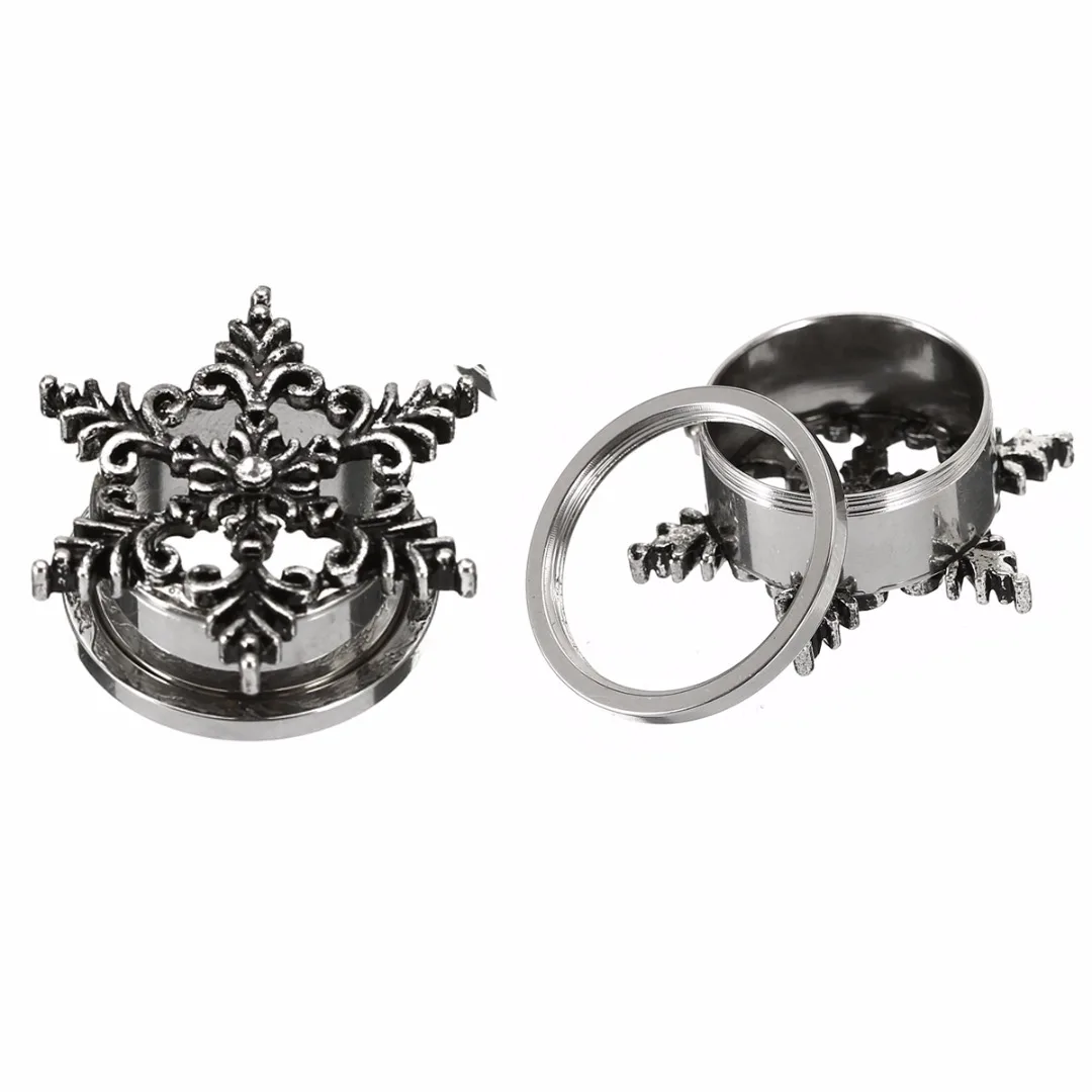 1 Pair Stainless Steel Ear Plug Shellhard Snowflake Ear Gauges Screw Back Flesh Tunnel Expander 8-20mm For Women Jewelry