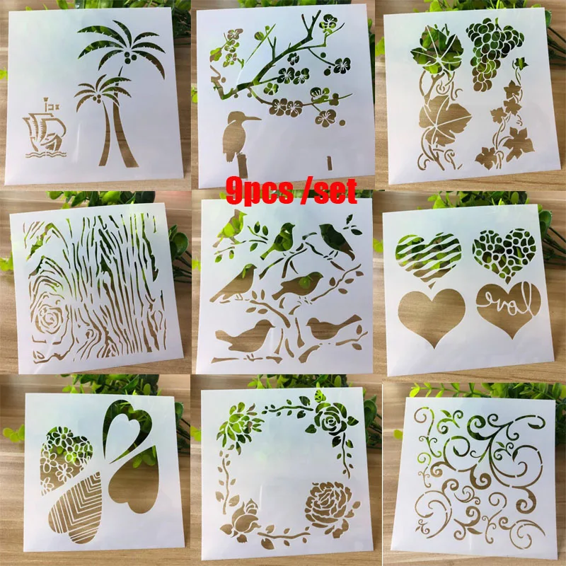 

9pcs/set Stencil Bullet Journal Openwork Painting Template Embossing DIY Craft Accessories Sjablonen For Scrapbooking Reusable