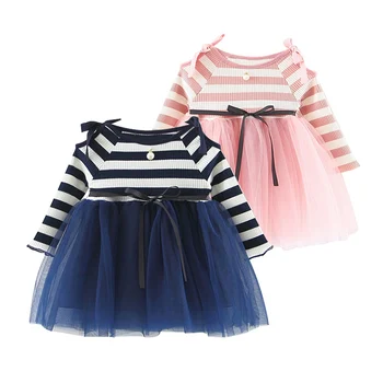 

0-2T Baby Girls Dress Newborn Baby Girl Clothing Bow Knit Shirt Long Sleeve Ballerina Dresses Prom Baby Girl Dress New