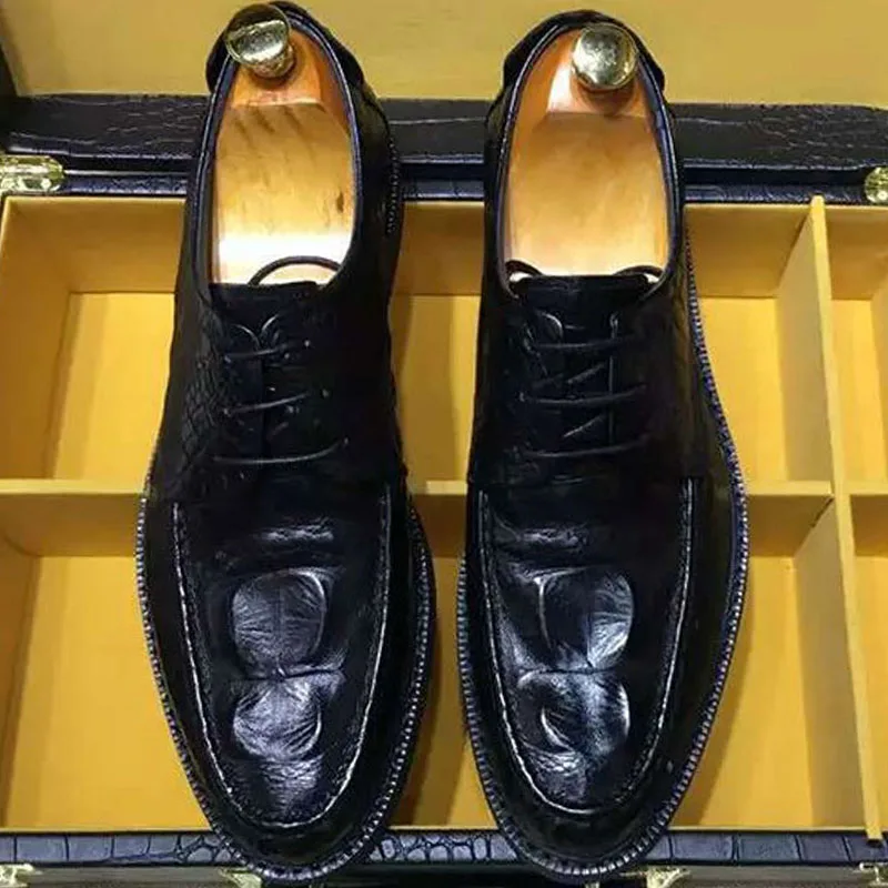 Оксфорды Goodyear в итальянском стиле на толстом каблуке; формальная дышащая мужская обувь ручной работы из крокодиловой кожи
