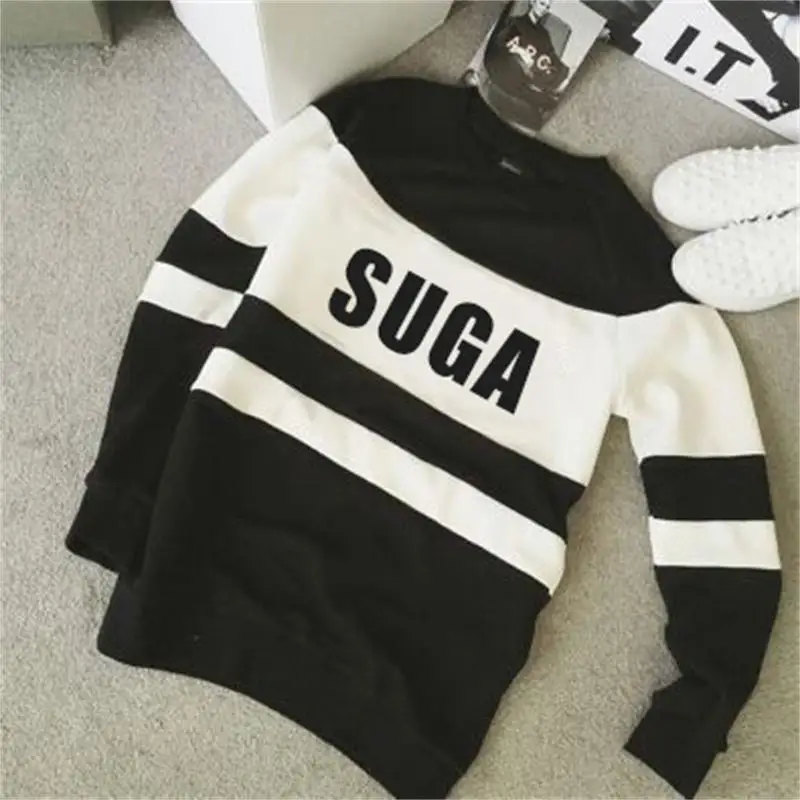Kpop Bangtan JUNGKOOK jimin Felpe Donna черные и белые осенние Длинные Топы Harajuku Женская толстовка