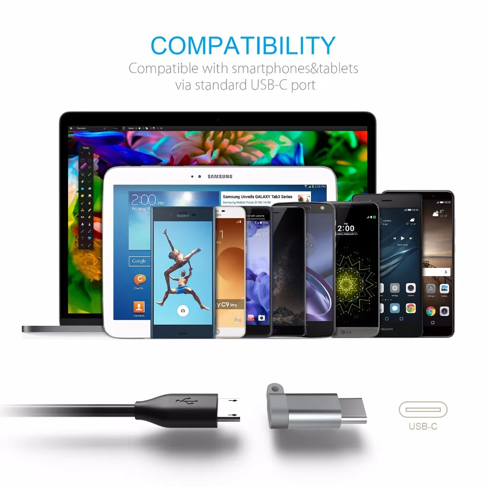 TechRise 3-pack USB Type C Male to Micro USB Female Adapters Type-C Converter Mobile Phone Cables For Macbook Nokia Nexus Xiaomi