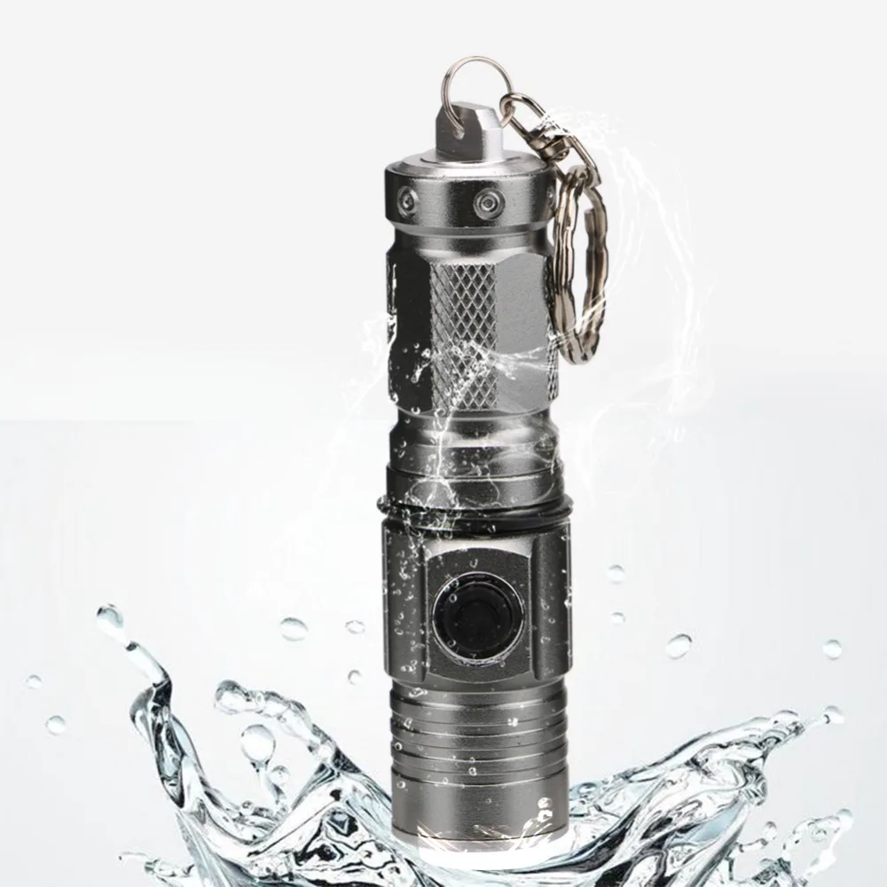 

Mini Portable T6 White Light 1300LM 3 Modes Flashlight with Key Ring LED Pocket Light Waterproof Rechargeable Torch Lamp