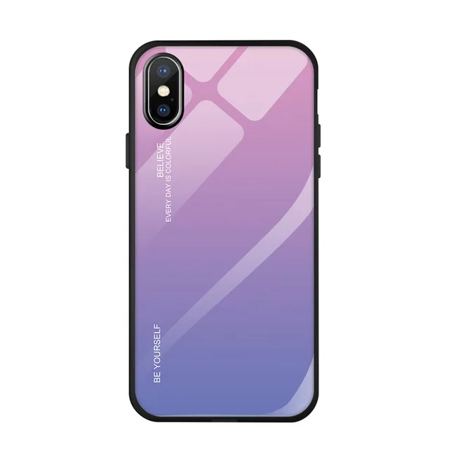 50 шт DHL градиентный чехол для телефона iPhone 8 7 6 6 S Plus закаленное стекло задняя крышка для iPhone XS Max XR X Красочные Авроры чехлы