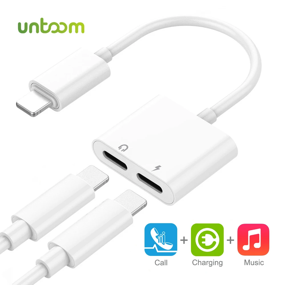 

Untoom 3 in 1 for Lightning Charger Adapter Cable for iPhone X Xs Xr 8 7 Plus Headphone Charger Connector Converter For iPhone 8