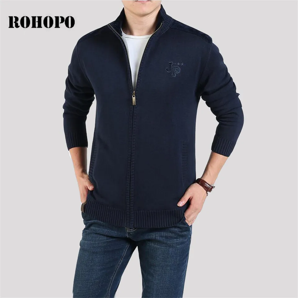 

ROHOPO Military Style Fleece Liner Warm Winter Cardigan Casual Thicken Sweater Men,Top Quality Army Cotton Made Knitted outwear