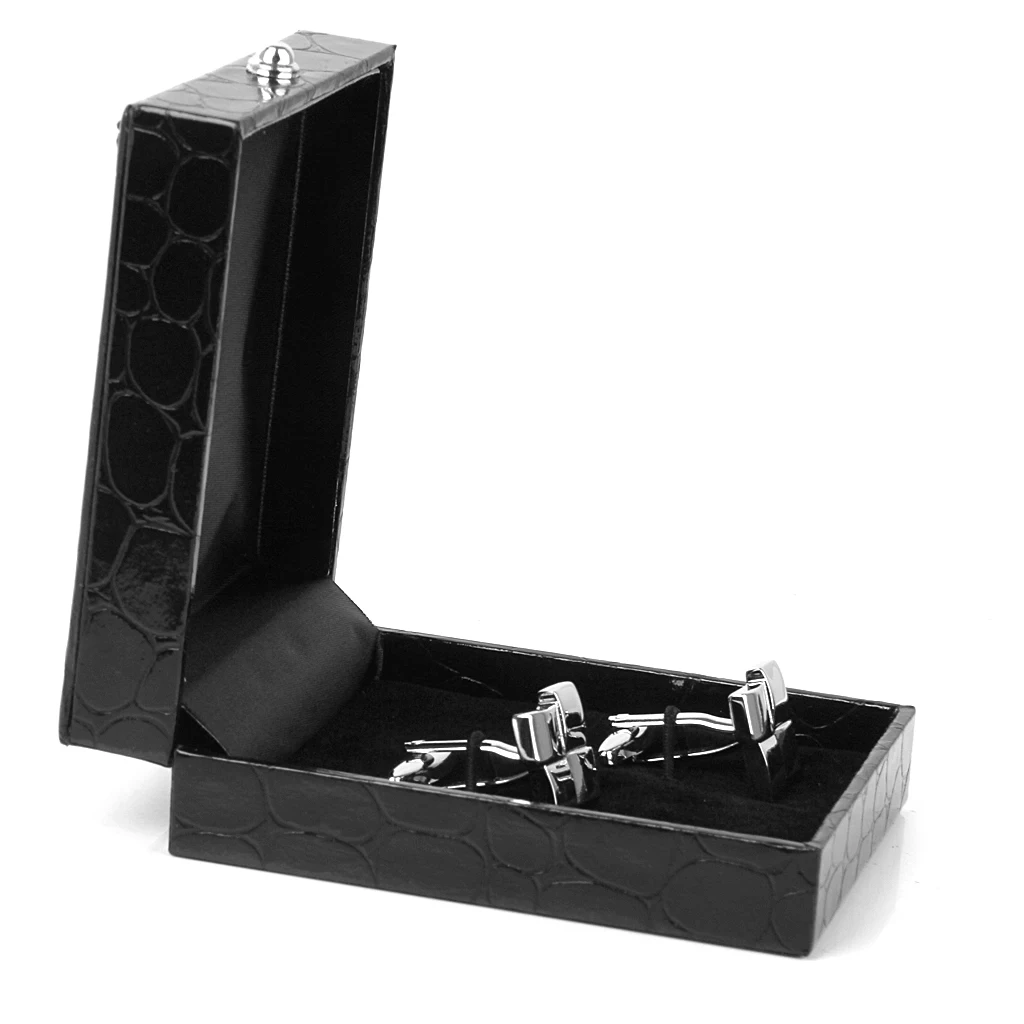 Black PU Leather Tie Clip Cufflinks Storage Gift Box Case Display Showcase
