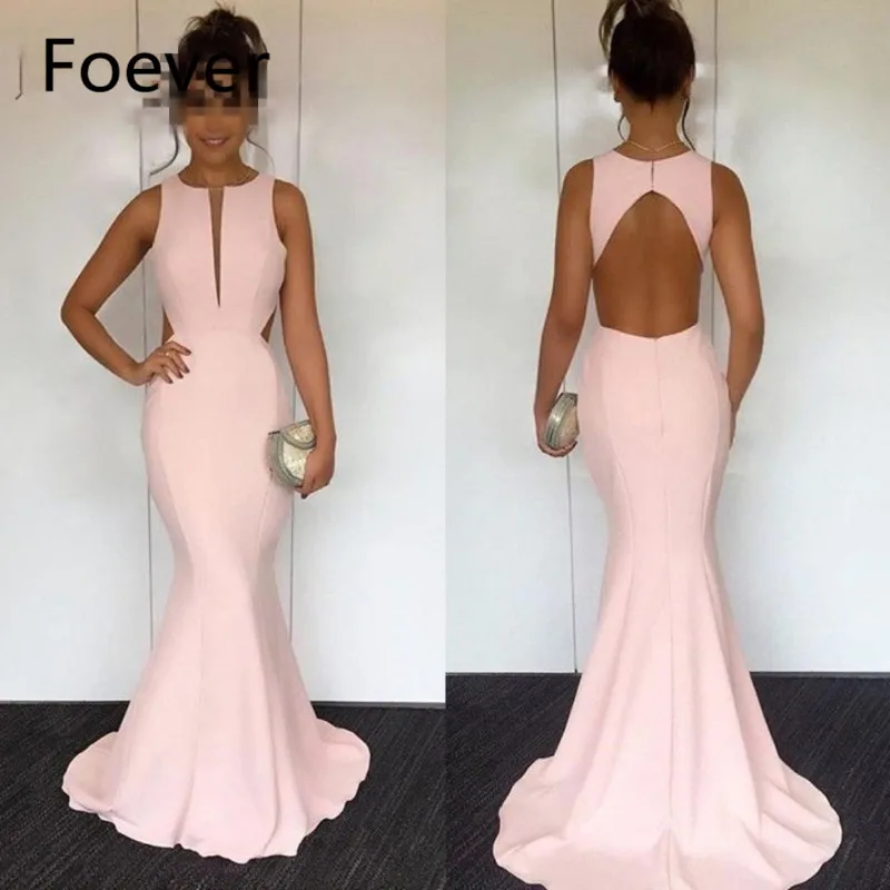 

Robe de soiree Long Pink Prom Dresses 2019 Sexy O Neck Keyhole Back Sweep Train Evening Women Party Gowns Elegant Plus Size