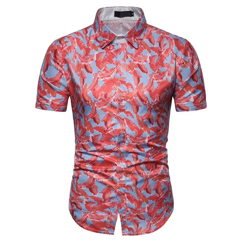 Гавайские рубашки для мужчин пляжный стиль с принтом Slim fit Мужские рубашки с коротким рукавом летняя Повседневная Блузка для мужчин новинка