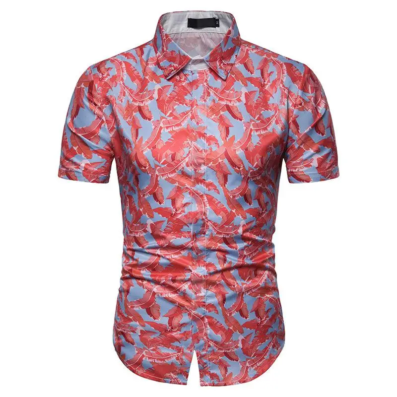 

Hawaiian Shirts Men Beach style print Slim fit Men's dress Shirts Short Sleeve Summer Casual Blouse Men New
