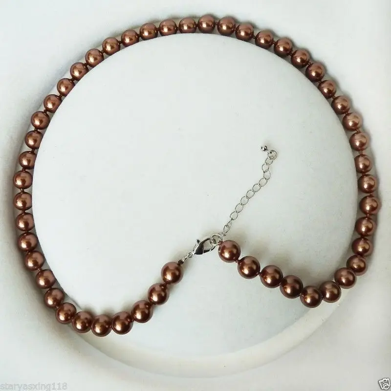 

AAA++ 8mm round coffee color shell pearl fashion necklace 18''