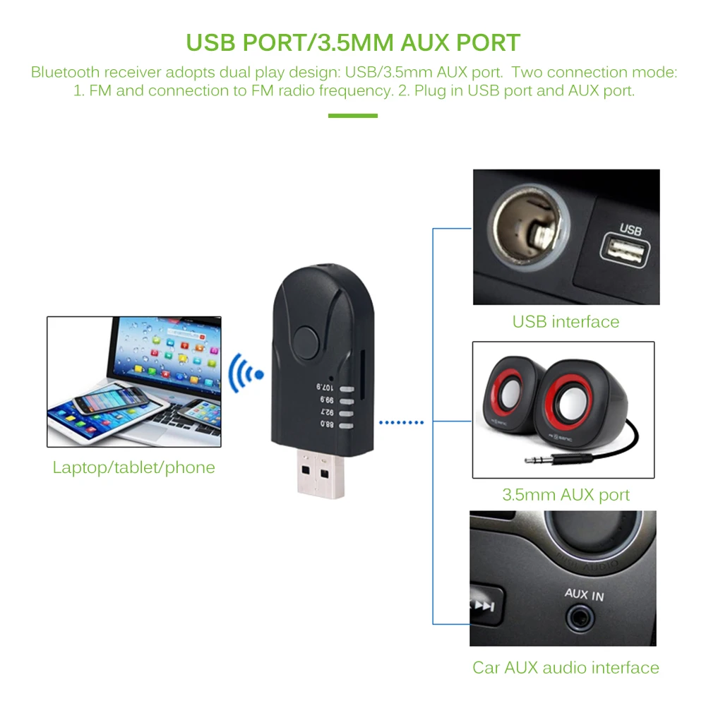 CALETOP USB Bluetooth приемник 3,5 мм стерео аудио адаптер с микрофоном автомобильный комплект Поддержка FM TF карта для динамика автомобильные наушники