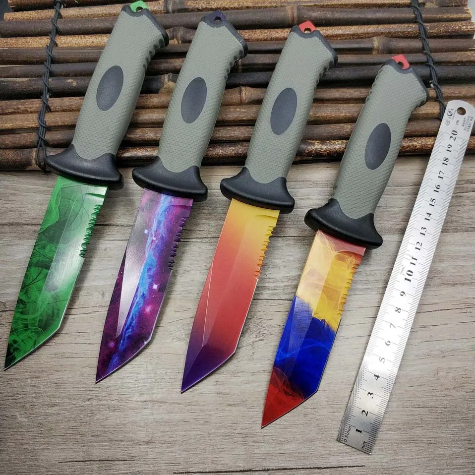 Comprar Cuchillos de acero inoxidable CS GO Real Bear Mango integrado golpe táctico diente de sierra hoja fija caza cuchillo de Camping recto