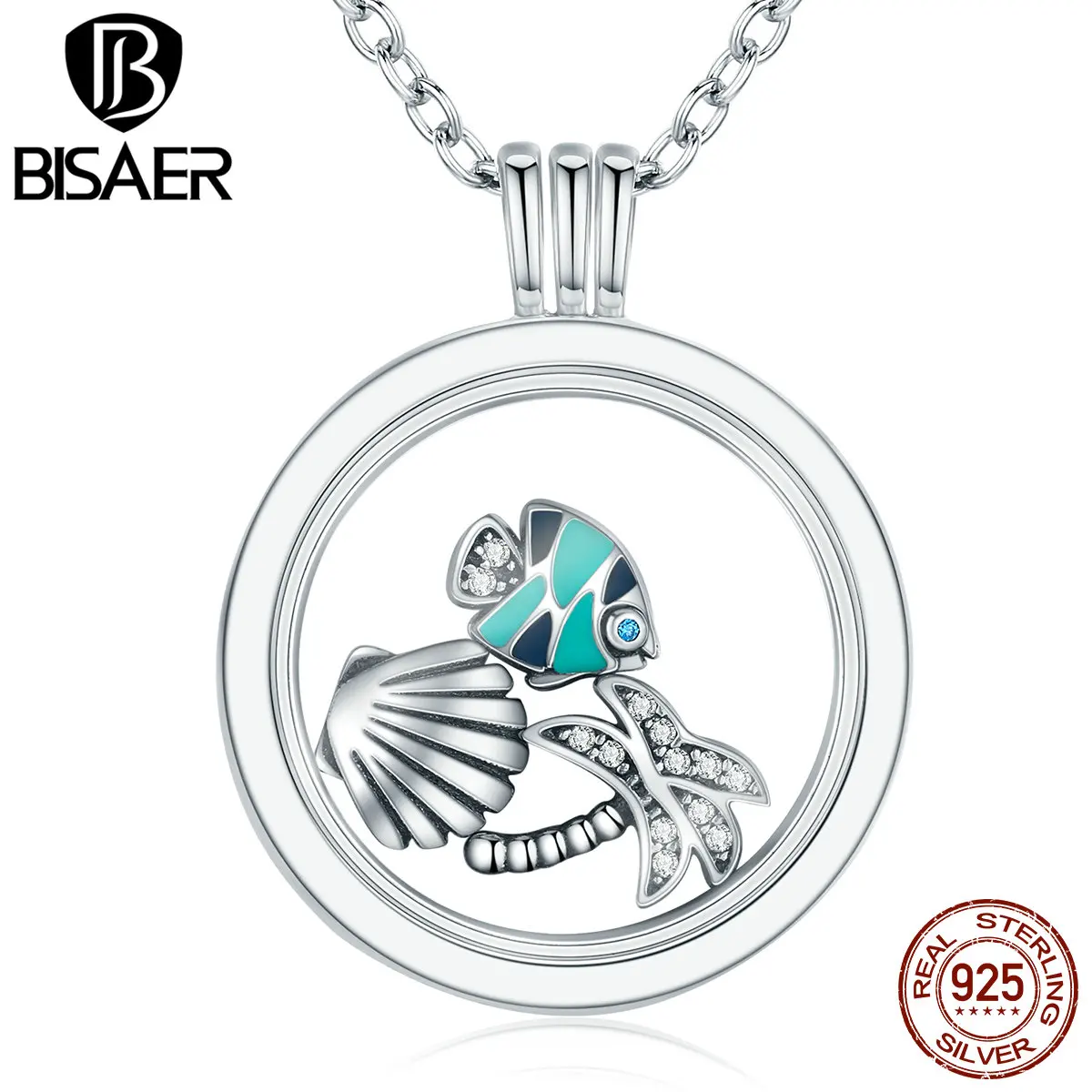 BISAER, 925 пробы, серебряный, в богемном стиле, цветущая вишня, цветы, розовый, белый, подвески, подходит для медальон с подвесками, ожерелье, EDF106
