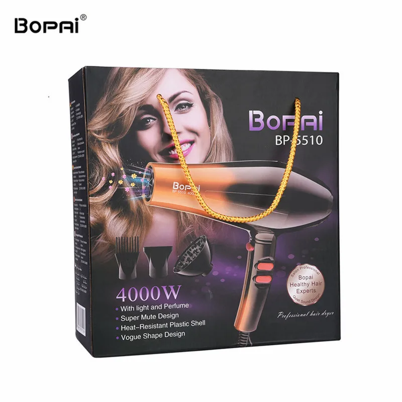 BoPai 4000W Профессиональный Дорожный фен с насадкой мощный Фен салонный инструмент с 2 скоростями и 3 тепловыми настройками 3031