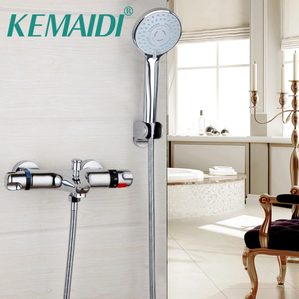 

KEMAIDI Luxury Bathroom Faucet Chrome Polished Shower Set Taps Wall Mounted Thermostatic Faucets Rainfall Shower Sets Faucets