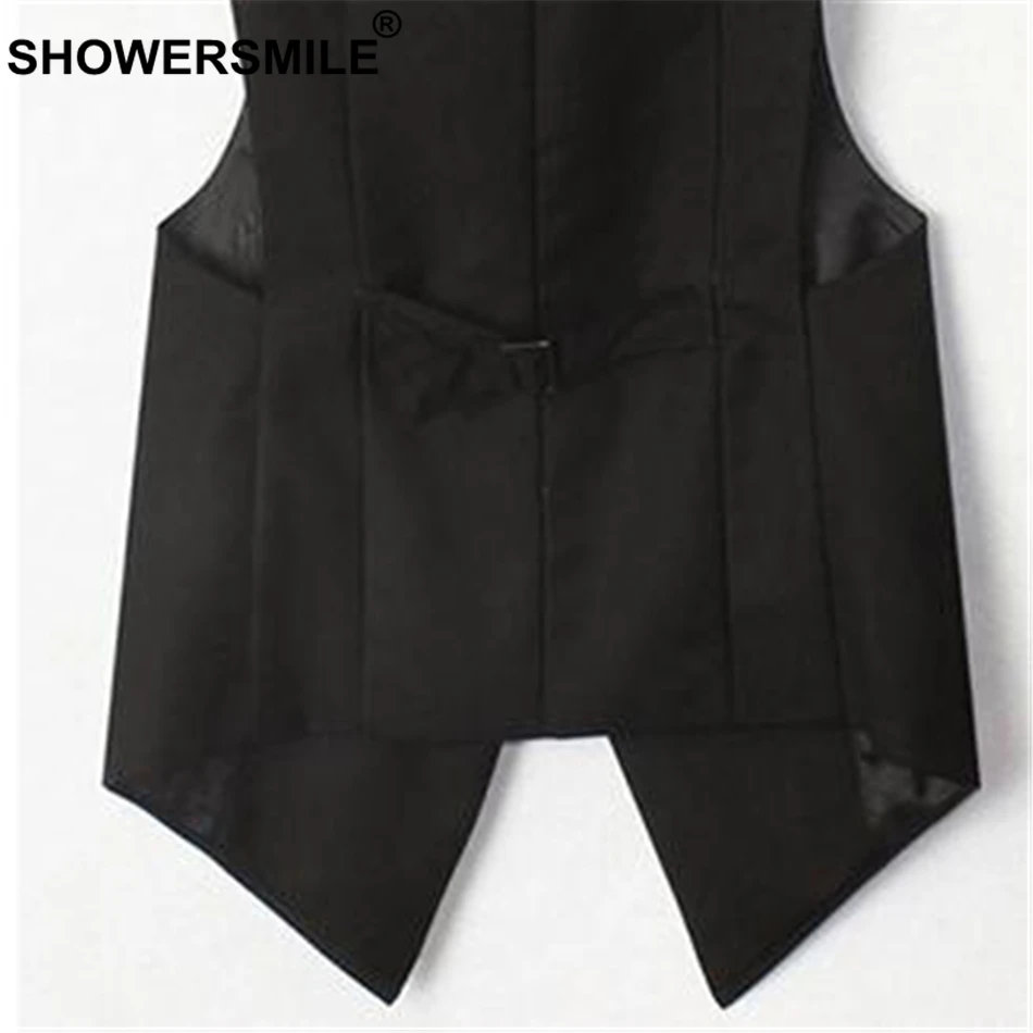 SHOWERSMILE Black Sleeveless Vests For Women Slim Fit Waistcoat Single Button Suit Vest Female OL Jackets Autumn Summer Gilet
