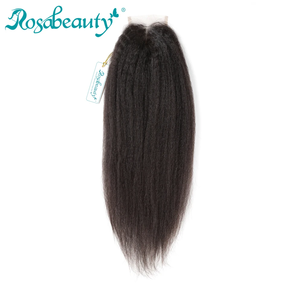 Rosabeauty 4X4 бразильские кудрявые прямые 100% Человеческие волосы remy отбеленные узлы с