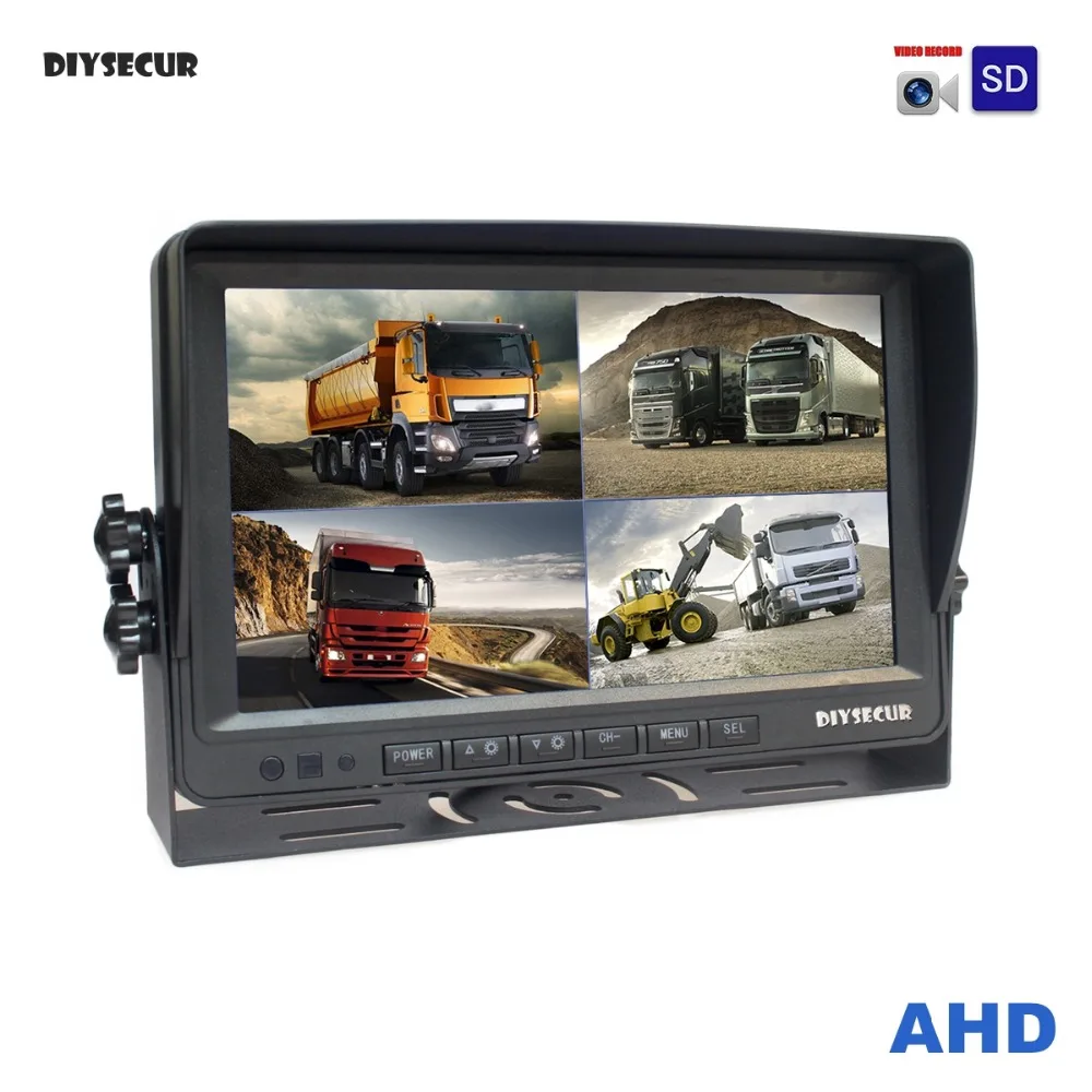 

DIYSECUR AHD 4PIN 9inch 4 Split Quad LCD Screen Car Rear View Monitor Support 4 x 1080P AHD Camera with SD Card Video Recording