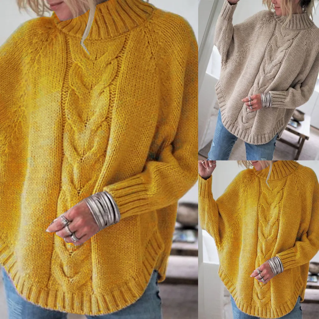 

Sweater women Solid Loose warm Sweater Jumper Long Sleeve O-Neck Batwing Sleeve knitting Sweater Tops Streetwear Pullover#19617