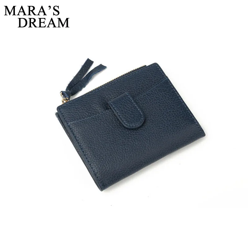 Mara's Dream, модный кошелек из натуральной кожи для женщин и мужчин, короткий кошелек для женщин, красный однотонный кошелек на молнии, кошелек для монет, держатель для карт - Цвет: C Blue