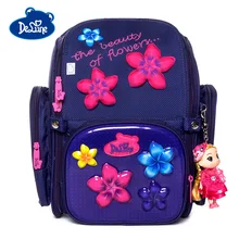 Delune 3D Flower Pattern School Bags For Girls Boys Car Cartoon Backpack Children Orthopedic Backpacks Primary Mochila Infantil