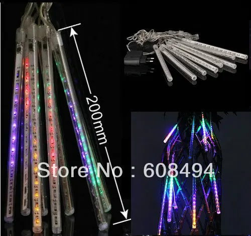 

20cm LED Meteor Shower Rain Tube Snowfall Lights Outdoor Garden Tree Decoration Wedding Christmas 8 Poles/string 80leds-Colorful