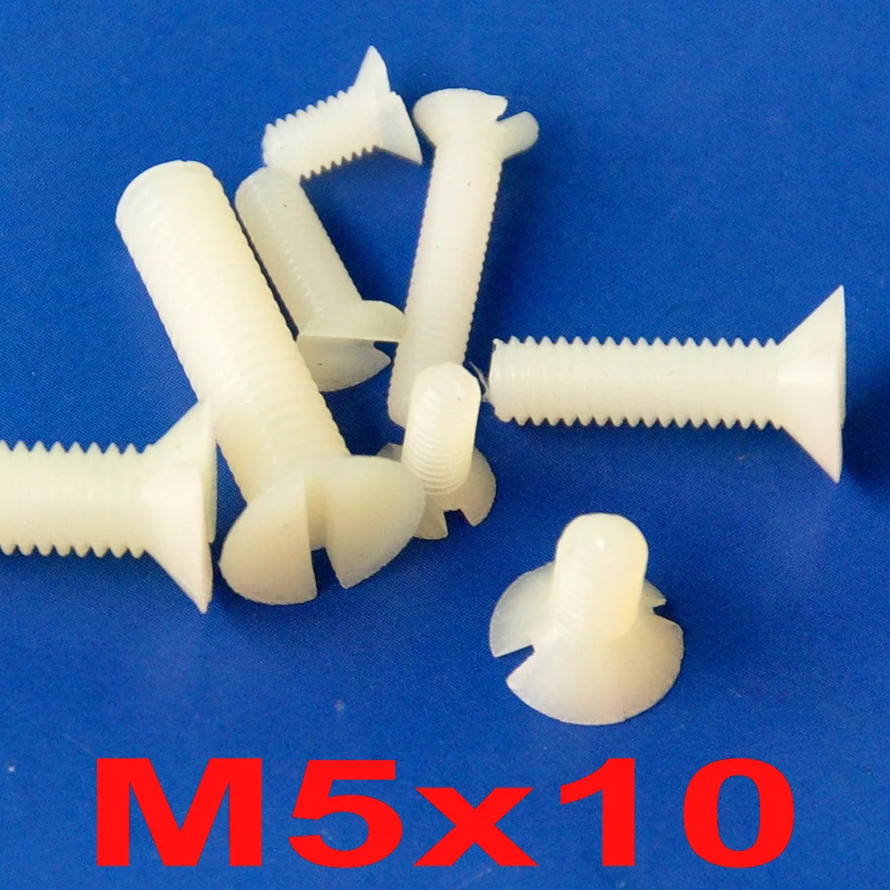  100 Pcs lot Metric M5 X 10mm Nylon Slotted Flat Head Countersunk