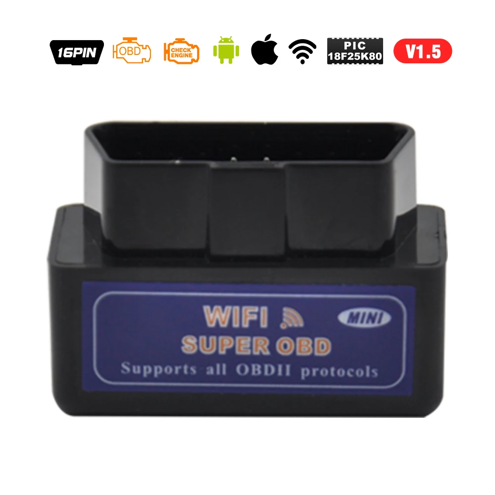 Супер Мини ELM327 Bluetooth V1.5 PIC18F25K80 OBD II ELM 327 сканер usb ELM327 V2.1 wifi Android/IOS obd2 считыватель кодов - Цвет: WIFI V1.5