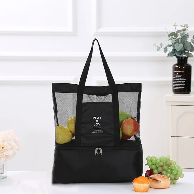 1Pc Women Mesh Transparent Bag Double-layer Heat Preservation Large Portable Insulated Picnic Beach Bags High Capacity New 2019 1