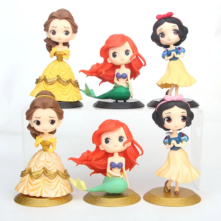 Disney Princess Toys Q Posket Cute Cartoon Princess Action Figures Frozen Elsa Anna Mermaid Cinderella Snow White Dolls Models