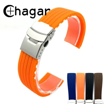 

18mm 20mm 22mm 24mm Silicone Rubber Watchband Waterproof Diving watch strap with Stainless Steel Safety Buckle for Men Women