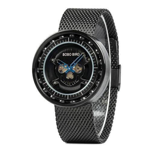 BOBO BIRD reloj hombre шаровой подшипник кварцевые наручные часы из нержавеющей стали с вращением на 360 градусов Роскошные мужские часы с черепом - Цвет: Q21-1BEARING