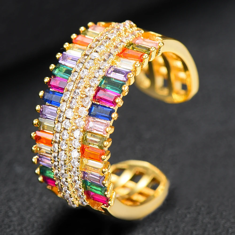 

GODKI Rainbow Color Luxury Party Statement Stack Rings For Women Wedding Cubic Ziron CZ Wedding Dubai Bridal Finger Ring 2019